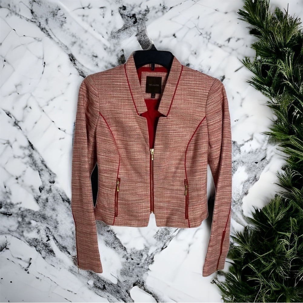 The Limited Red Knit Moto Jacket Sz XS Zip Closure